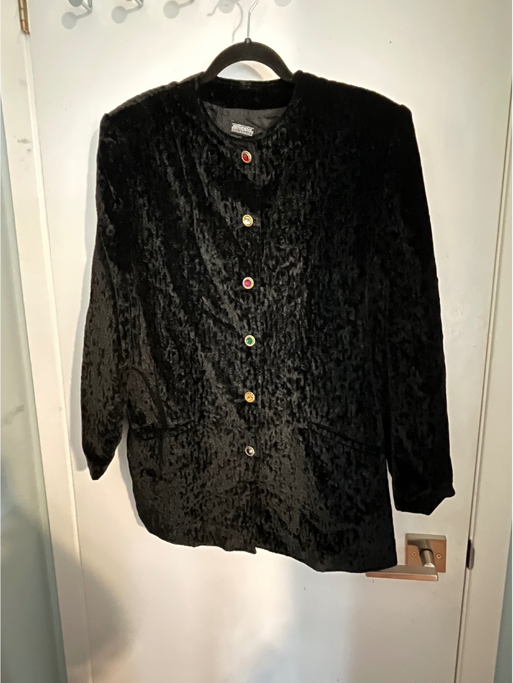Black Crushed Velvet Jacket Jewel Tone Buttons Austria 40 large